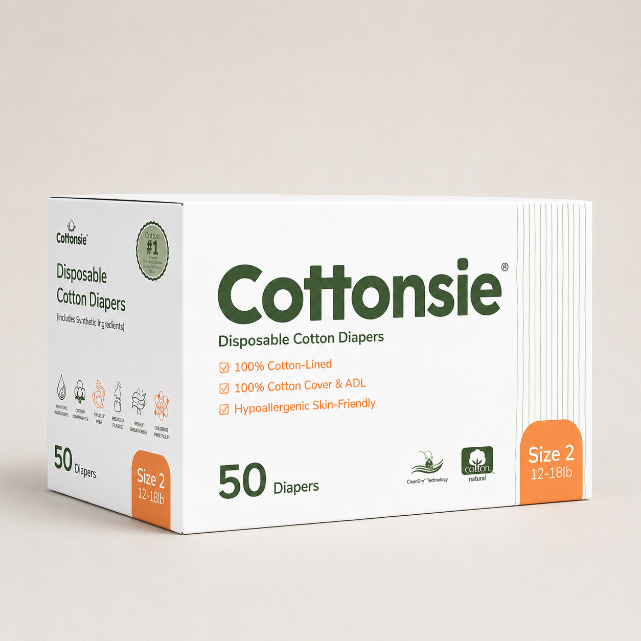 Disposable Cotton Diapers Size 2 (12 – 18 lbs)