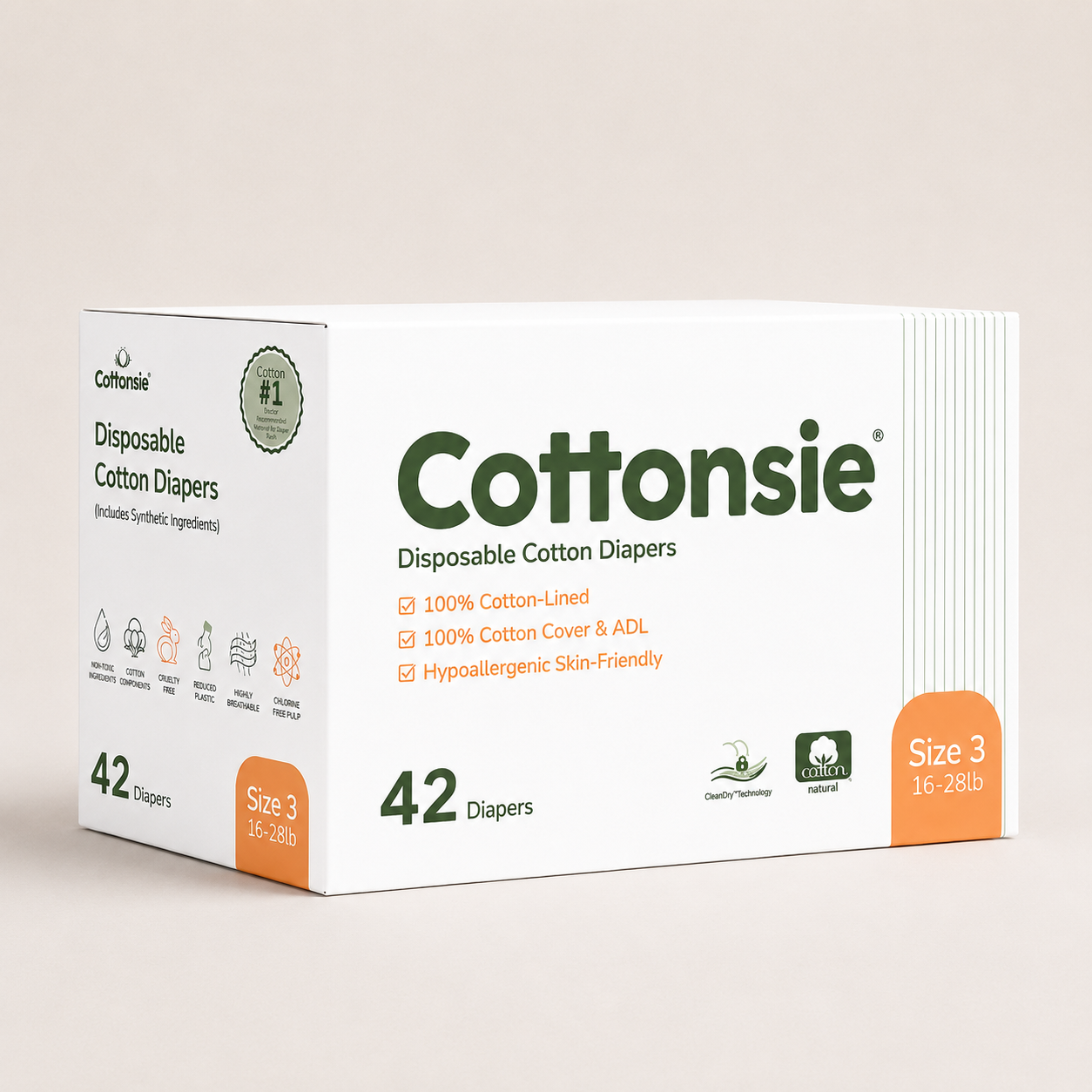 Disposable Cotton Diapers Size 3 (16 – 28 lbs)