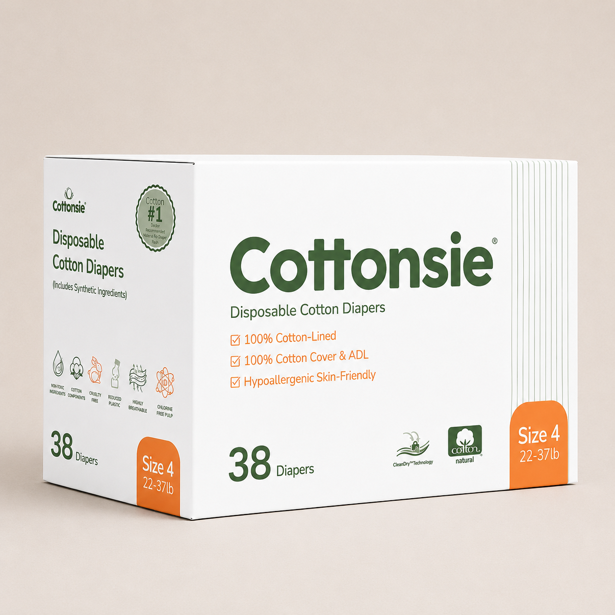 Disposable Cotton Diapers Size 4 (22 – 37 lbs)